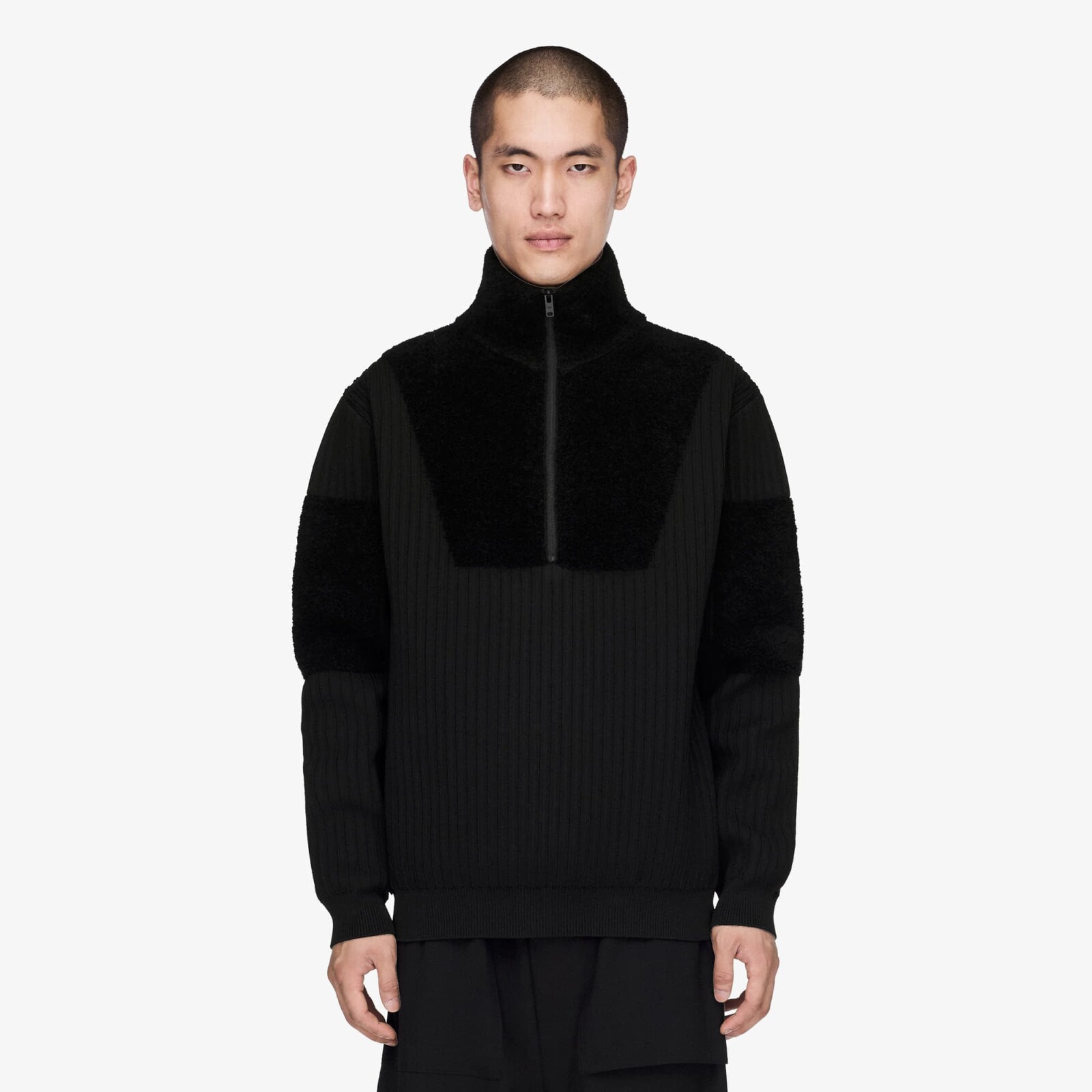 Sweater Y-3 Knitted Panel Blocked Half Zip UNISEX Black XL