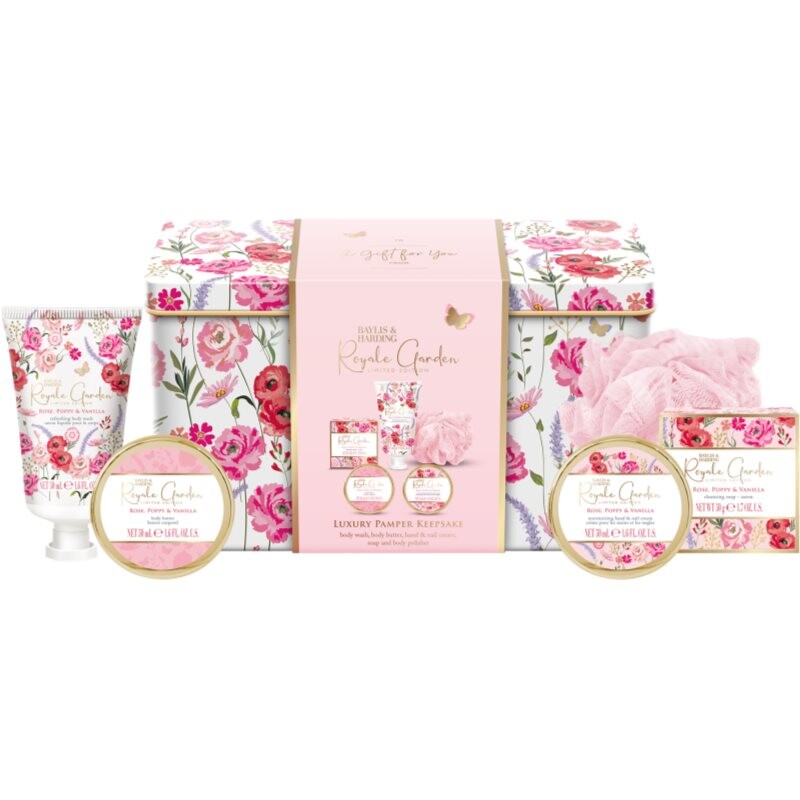 Baylis & Harding Royale Garden Rose, Poppy & Vanilla gift set tin box