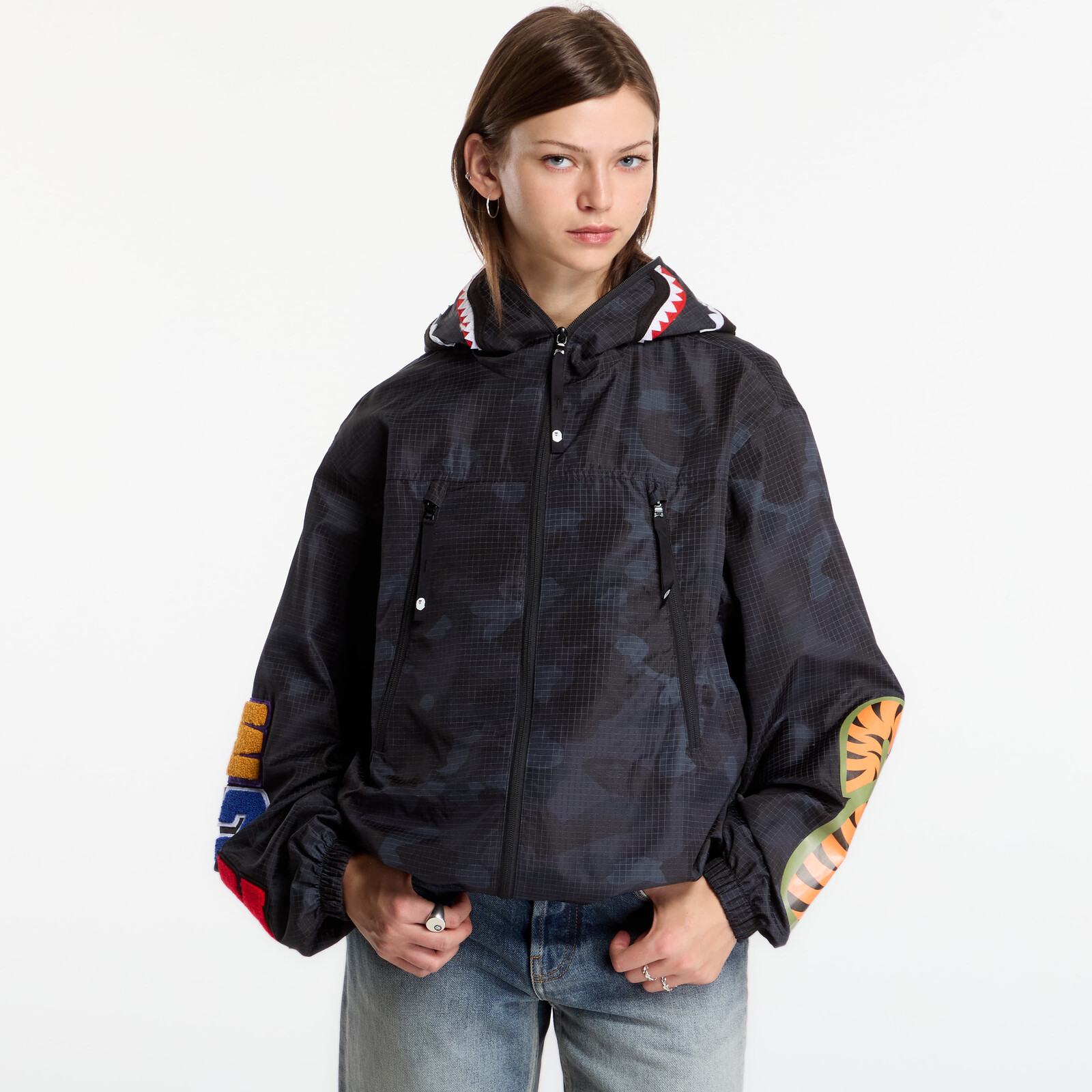 Jacket A Bathing Ape Color Camo Reflective Ripstop Shark Full Zip Jacket UNISEX Black XXL