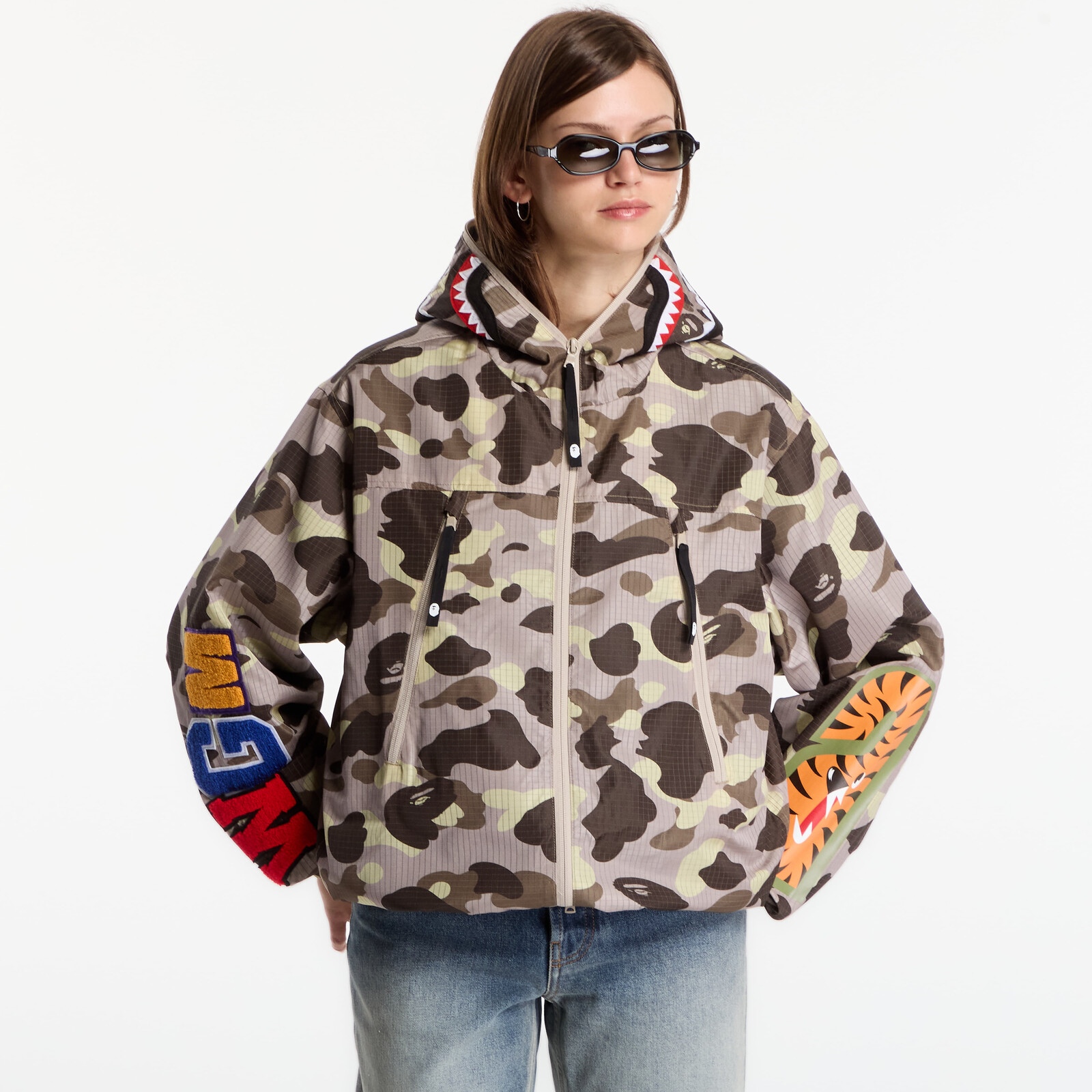 Jacket A Bathing Ape Color Camo Reflective Ripstop Shark Full Zip Jacket UNISEX Brown XXL