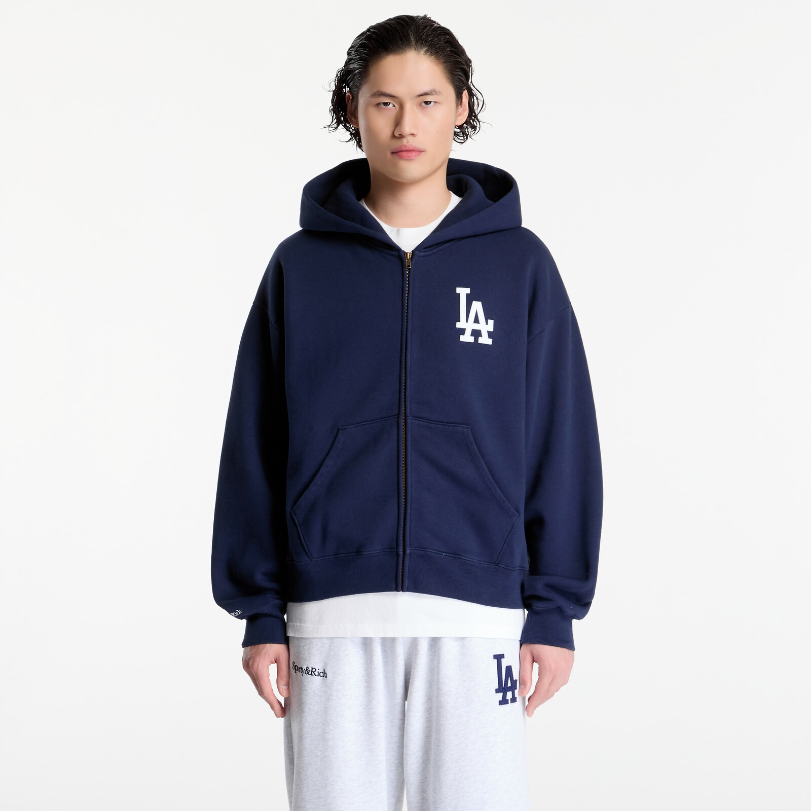 Sweatshirt Sporty & Rich LA Serif Zip Hoodie UNISEX Dark Navy XL