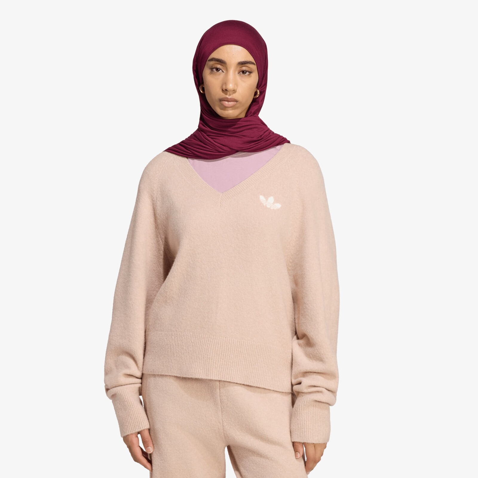 Sweater adidas Essentials Knit V-Neck Sweatshirt Long Sleeve Wonder Taupe L