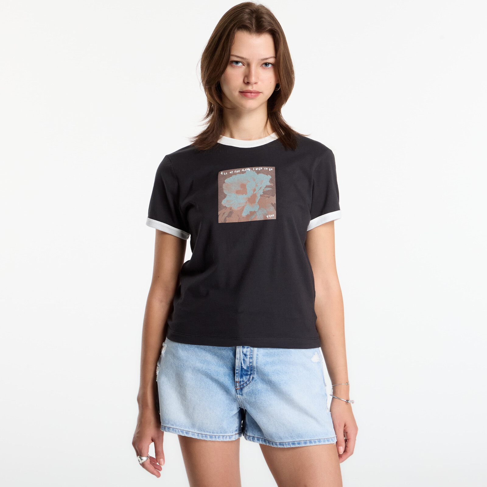 T-shirt Vans Places I Wish To Go Ringer SS Tee Black S