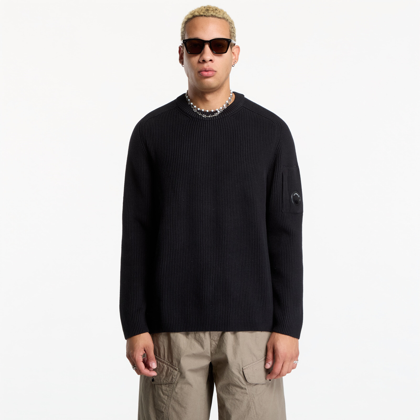 Sweater C.P. Company Full Rib Cotton Lens Crewneck Sweater Black S