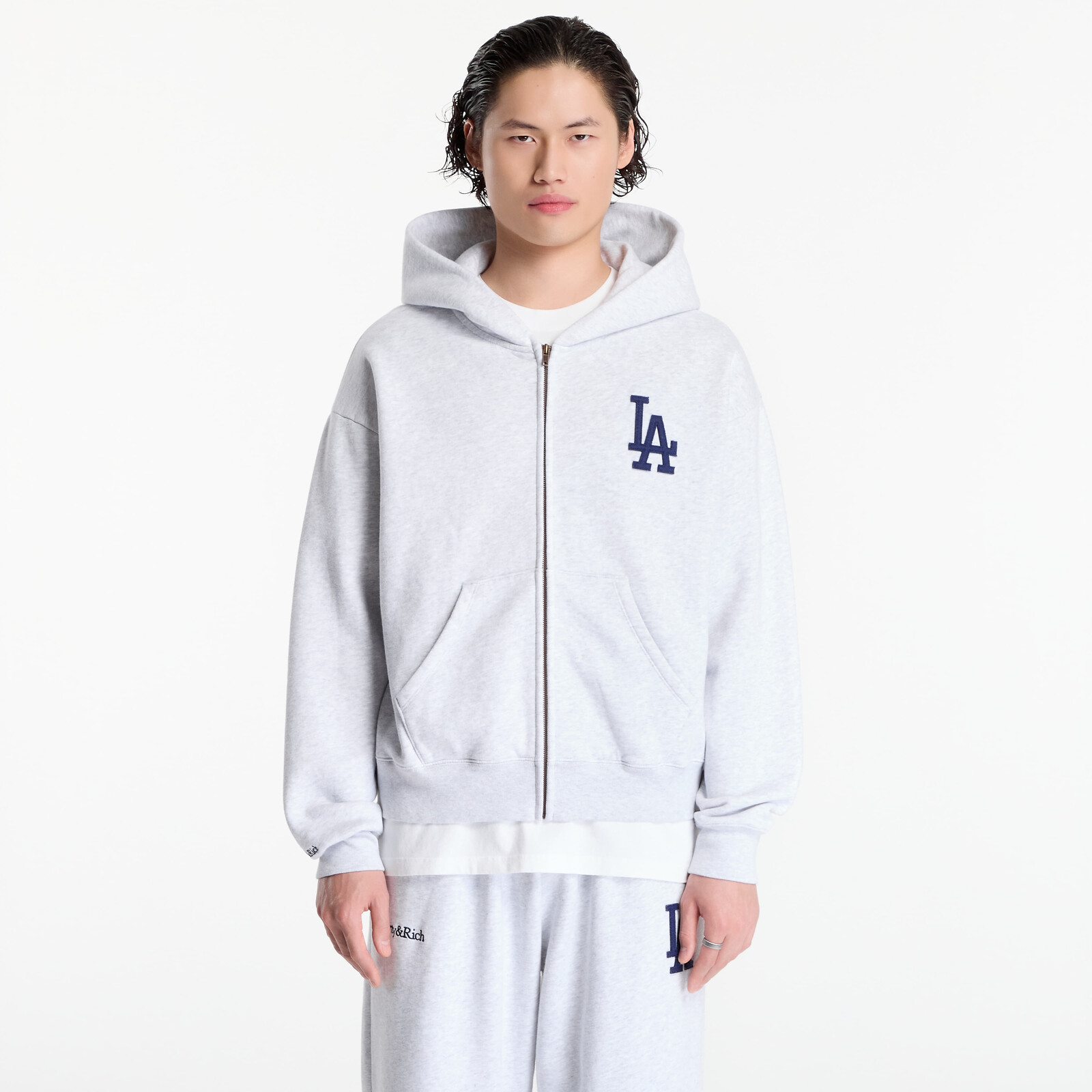 Sweatshirt Sporty & Rich LA Serif Zip Hoodie UNISEX Heather Gray XS