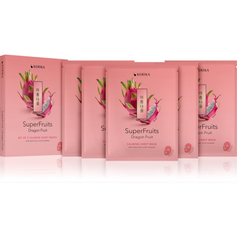 KORIKA SuperFruits Dragon Fruit - Set of 5 Calming Face Sheet Masks face mask set at a reduced price with soothing effect 5x25 g
