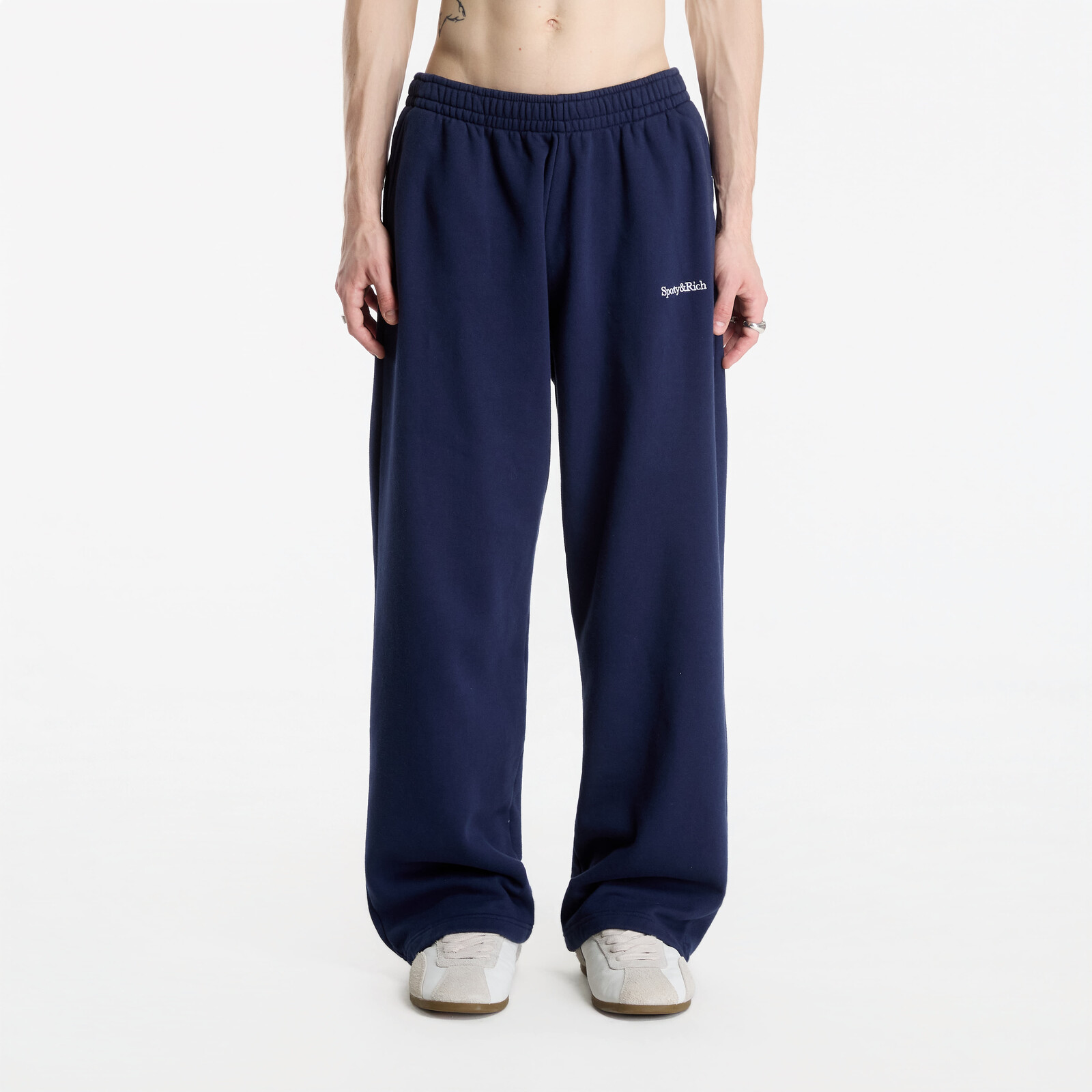 Pants Sporty & Rich Serif Logo Embroidered Wide Sweatpant UNISEX Dark Navy XS