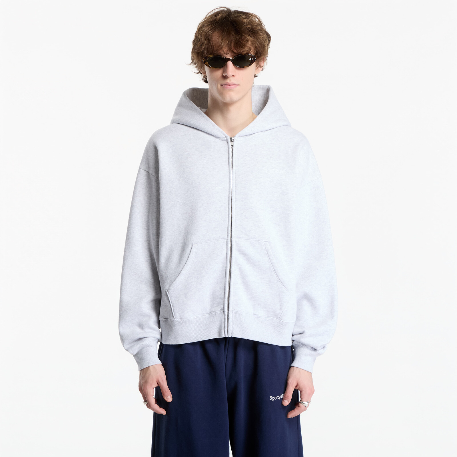 Sweatshirt Sporty & Rich Serif Logo Embroidered Zip Hoodie UNISEX Heather Gray XS