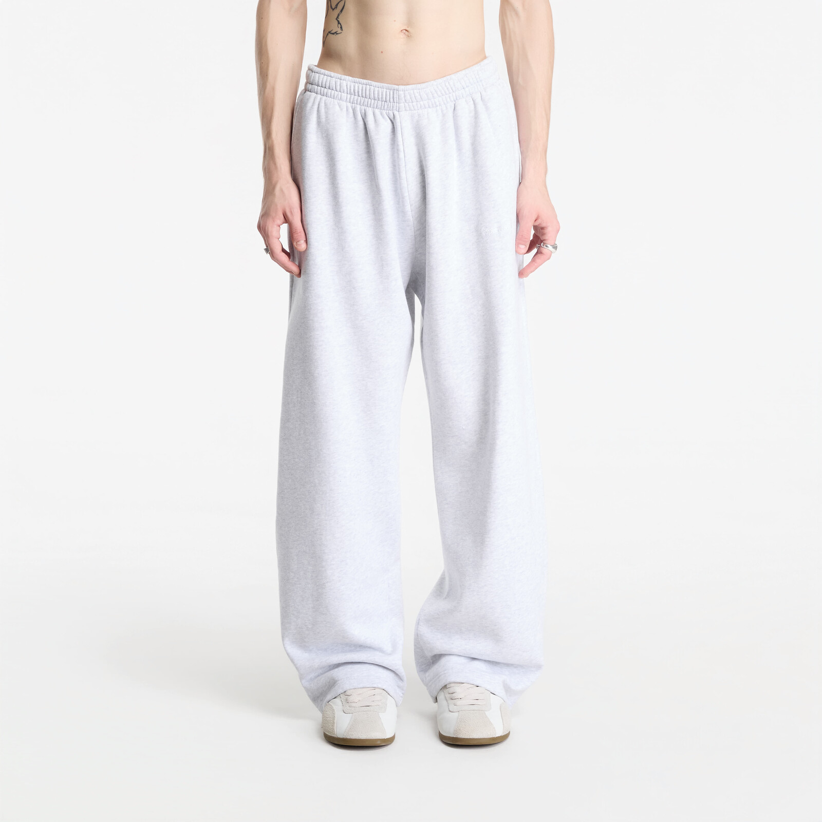 Pants Sporty & Rich Serif Logo Embroidered Wide Sweatpant UNISEX Heather Gray XS