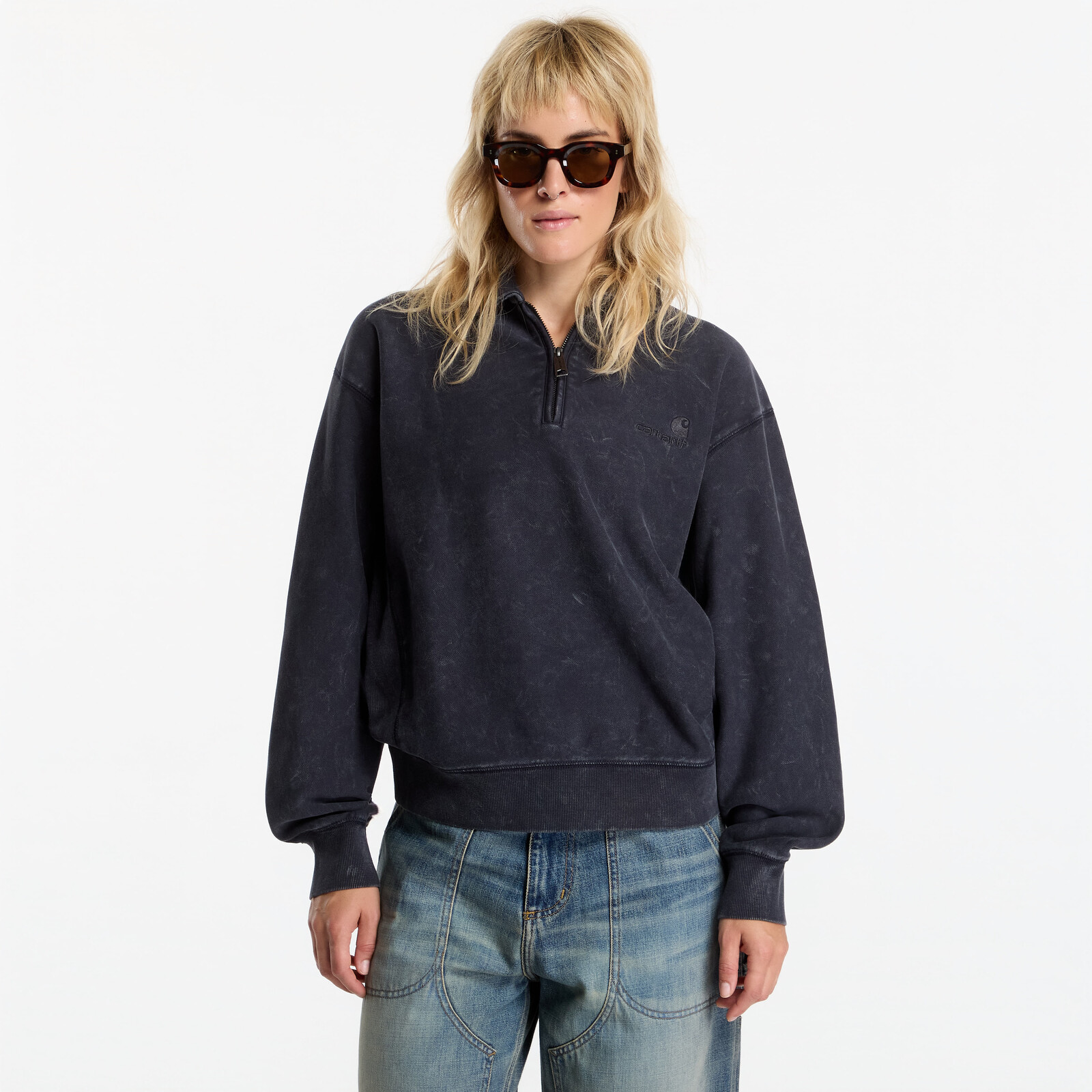 Sweatshirt Carhartt WIP Lambert Polo Sweat Black Moon Wash M