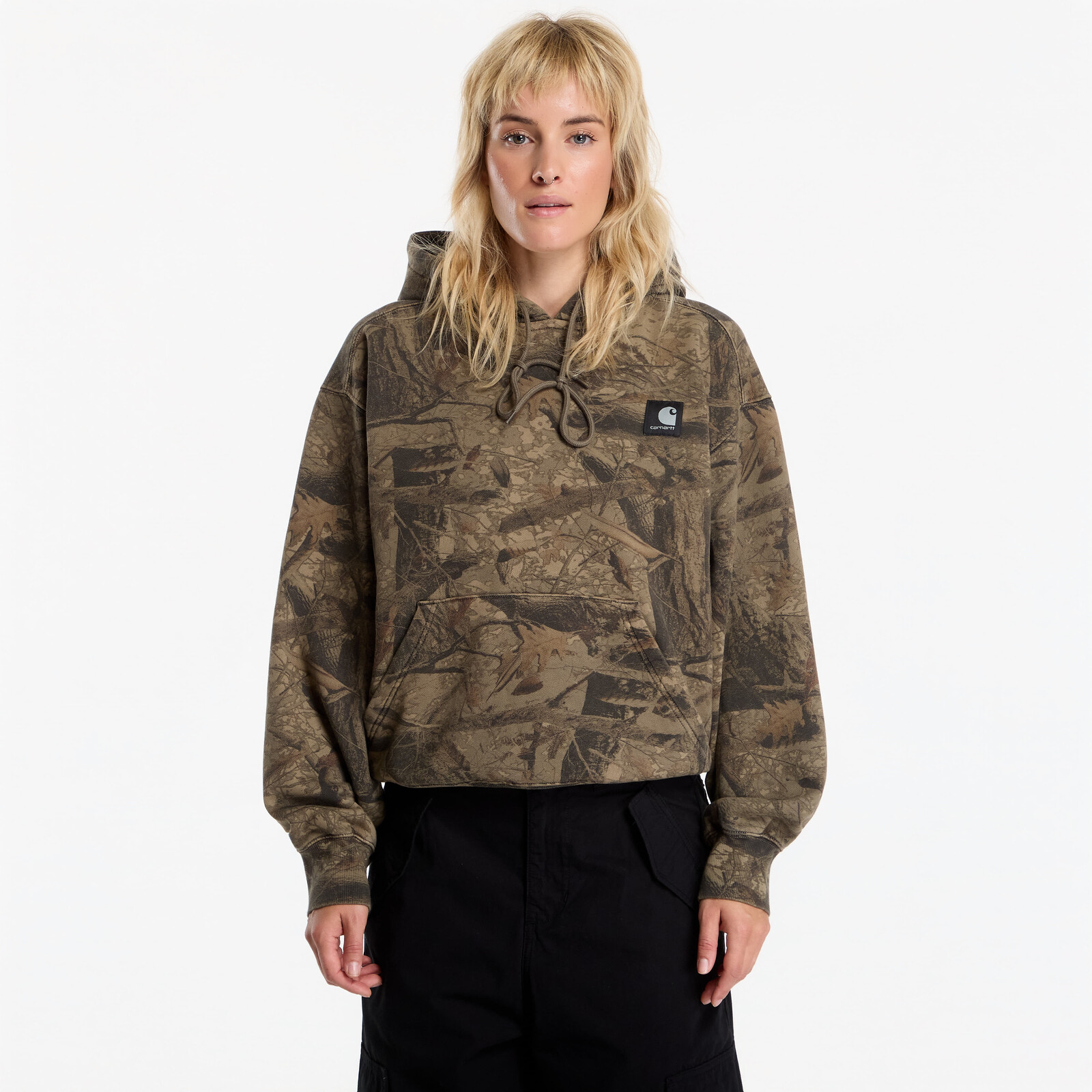 Sweatshirt Carhartt WIP Hooded Feather Tree Sweat UNISEX Camo Feather Tree, Khaki/ Shungite Garment Dyed XL