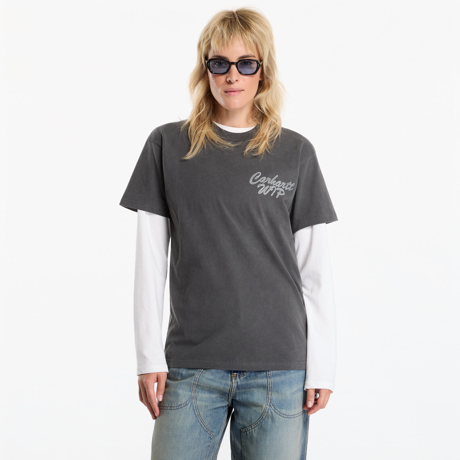 T-shirt Carhartt WIP S/S Hatching Script T-Shirt UNISEX Black Garment Dyed XS