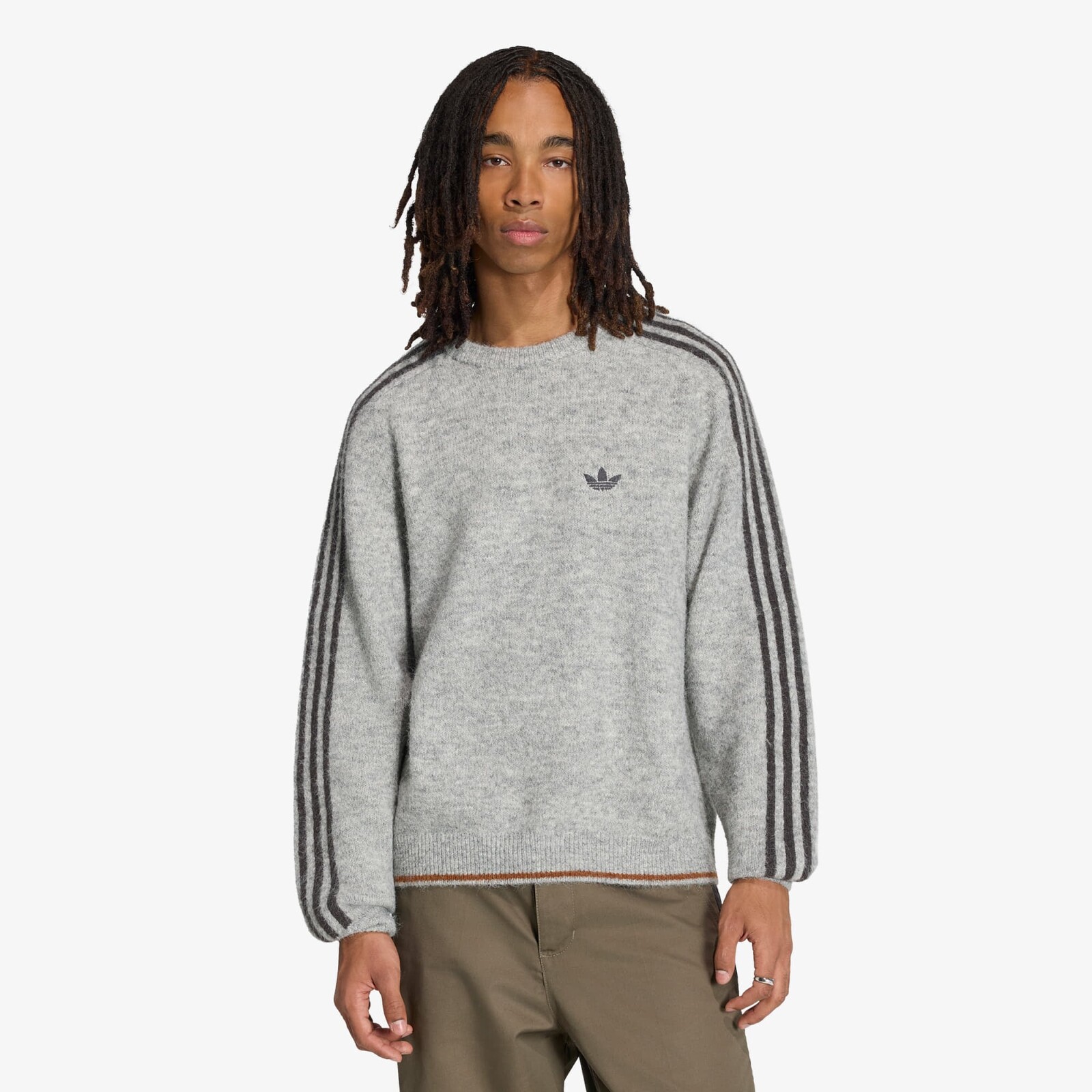 Sweater adidas 3-Stripes Fluffy Knit Crew Sweatshirt Medium Grey Heather S