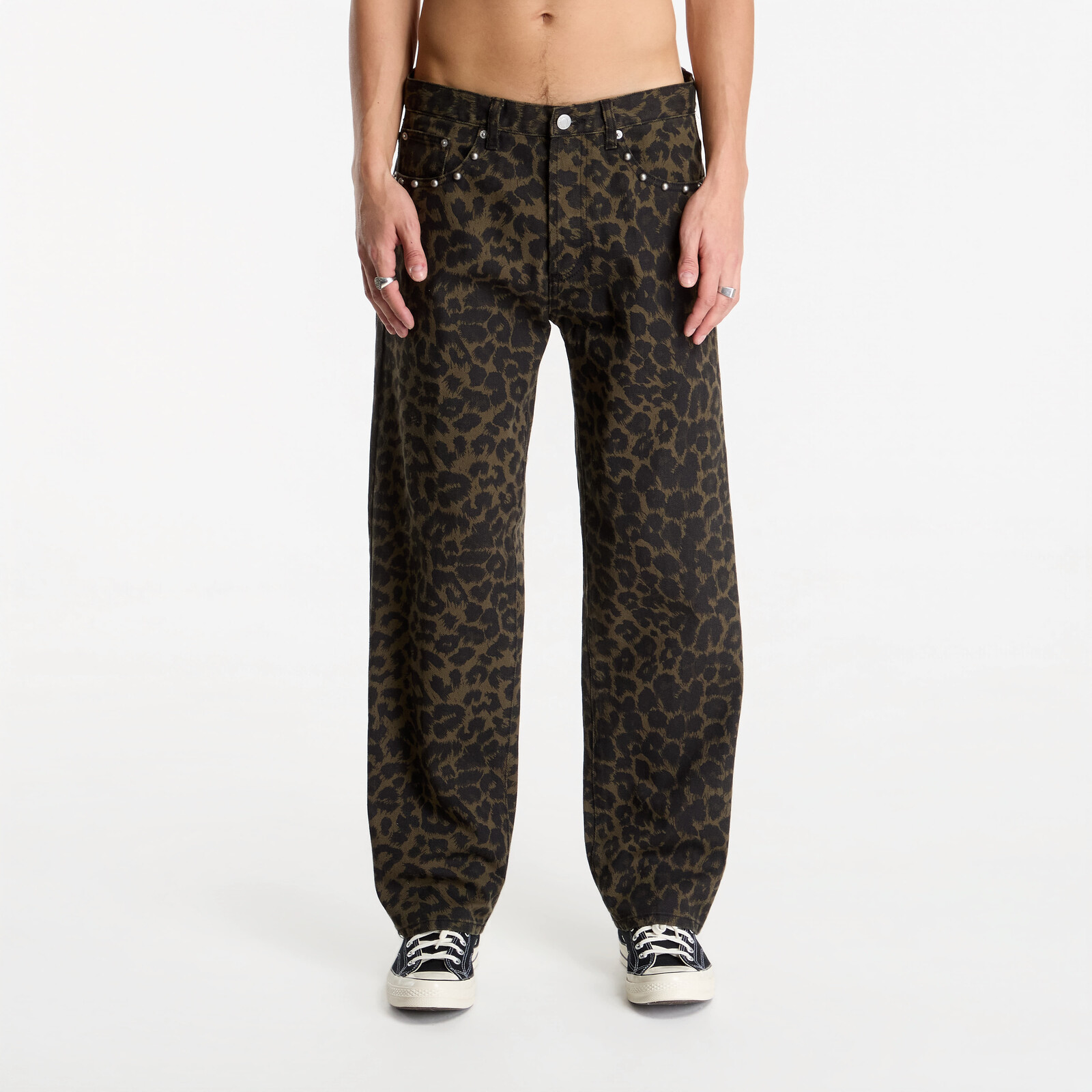 Pants Obey Studded Boxcar Straight Leg Denim Dark Leopard W31