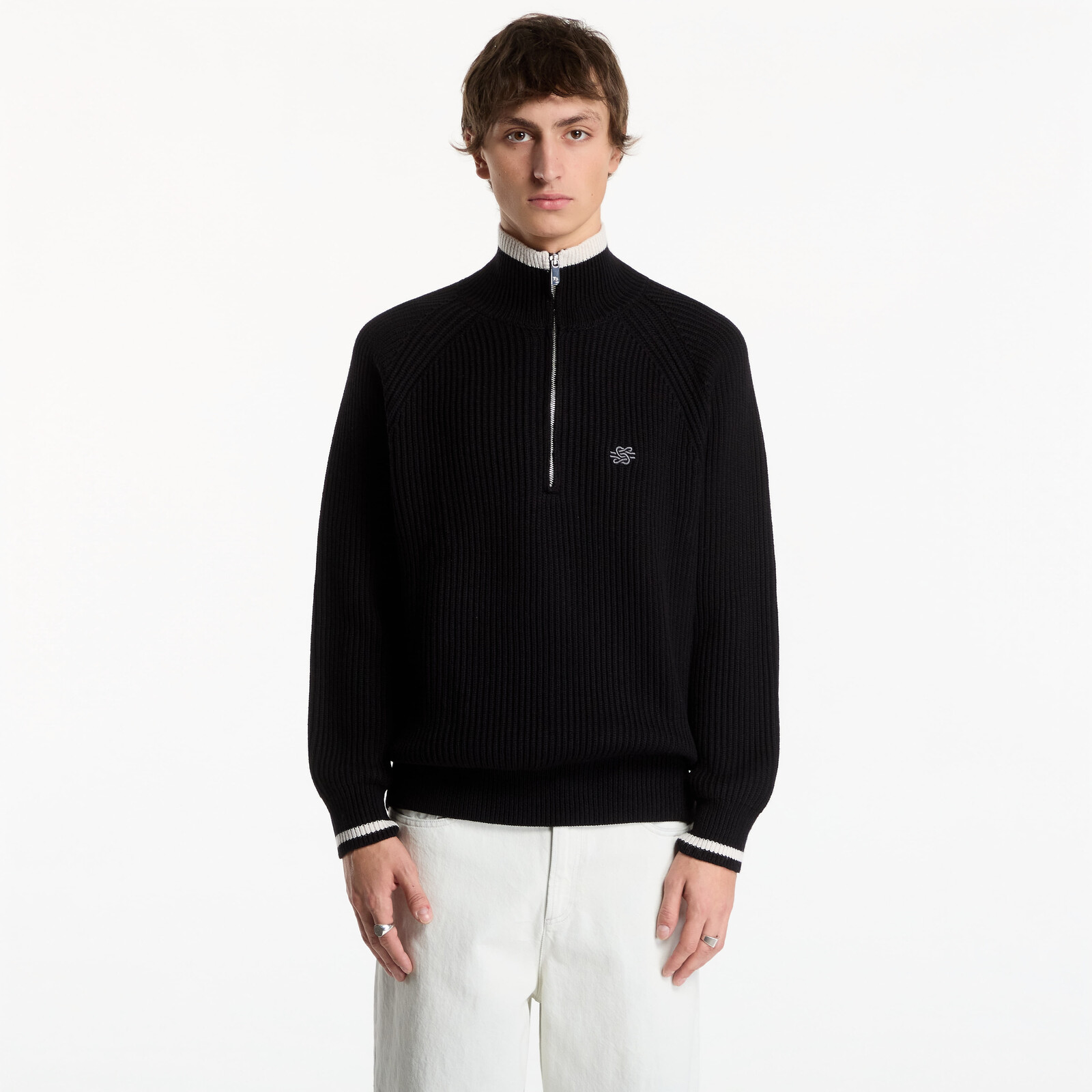 Sweater Filling Pieces Knit Quarter Zip Black M
