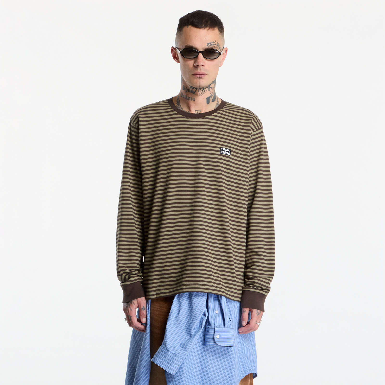 T-shirt Obey Established Works Eyes Stripe Long Sleeve Black Olive Mulit L
