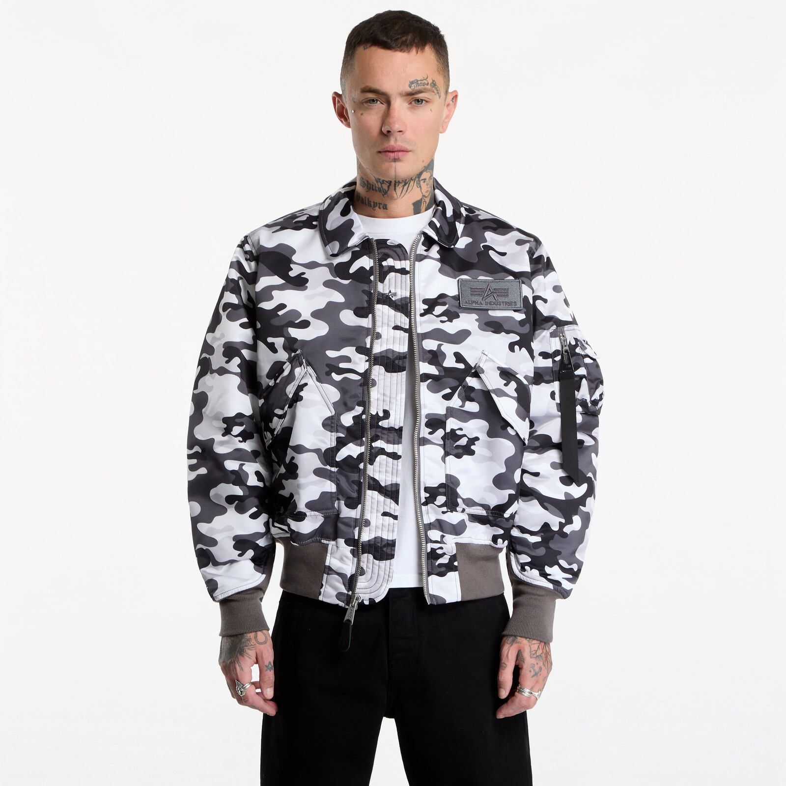 Bomber Alpha Industries CWU-45/P Base Camo UV Snowdrift Woodland Camo L