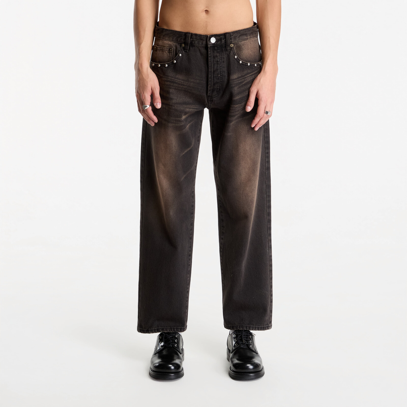 Pants Obey Studded Boxcar Straight Leg Denim Black Rust Wash W33