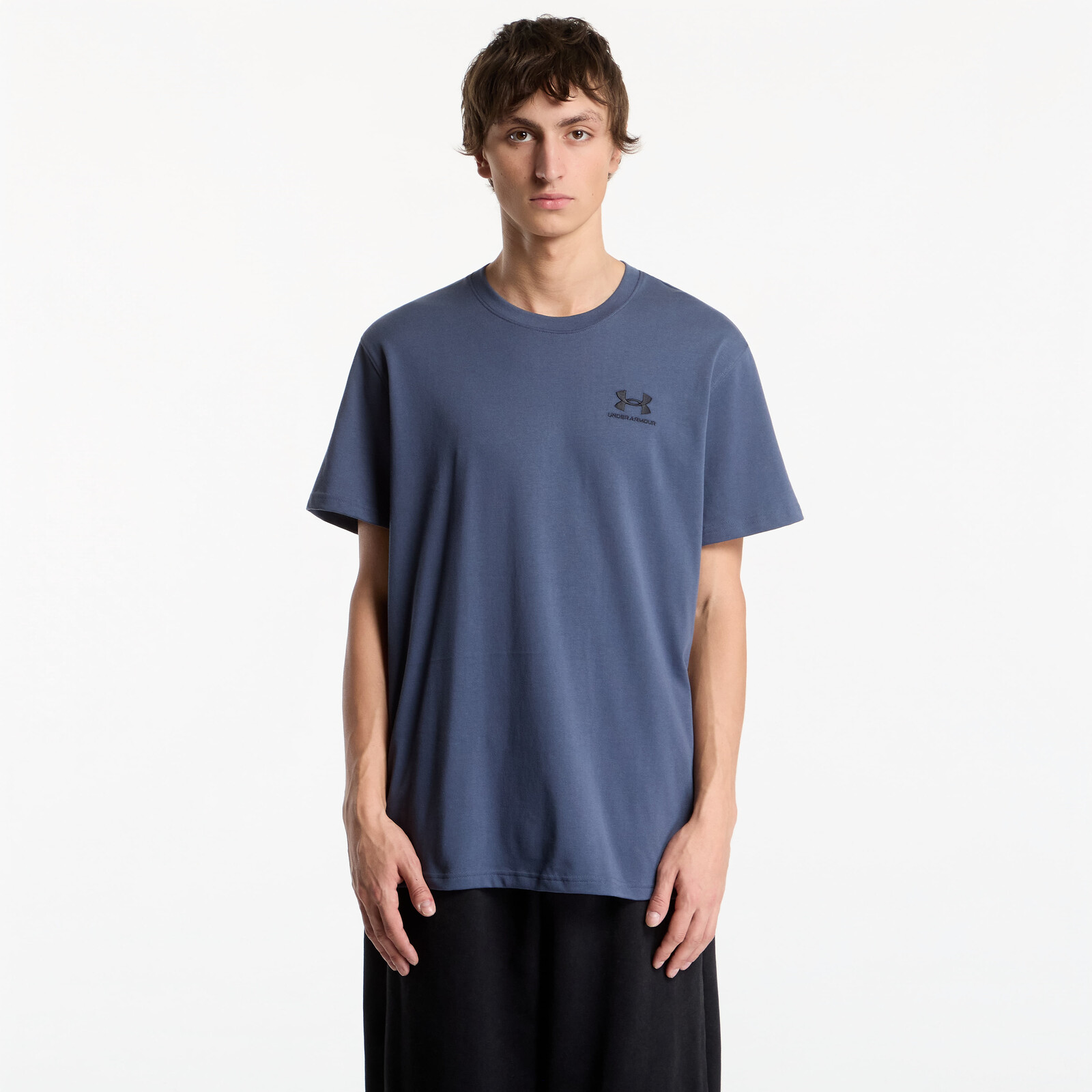 T-shirt Under Armour M LOGO EMB Heavyweight SS Downpour Gray/ Black XL