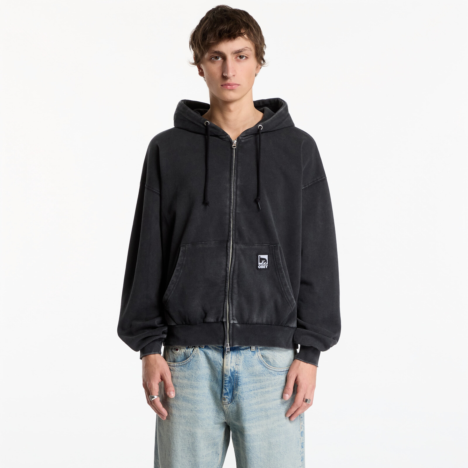 Sweatshirt Obey Post Zip Hood Dusty Black Limo S