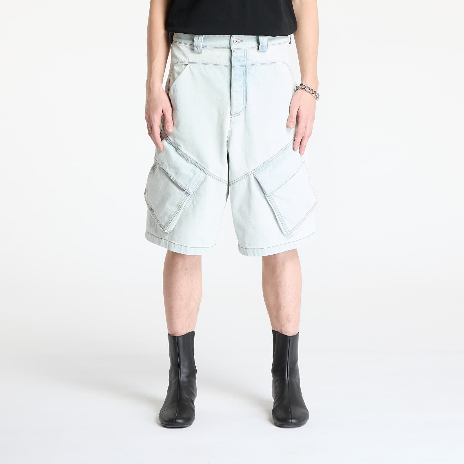 Shorts Marcelo Burlon Bleach Denim Wide Cargo Shorts Light Blue M