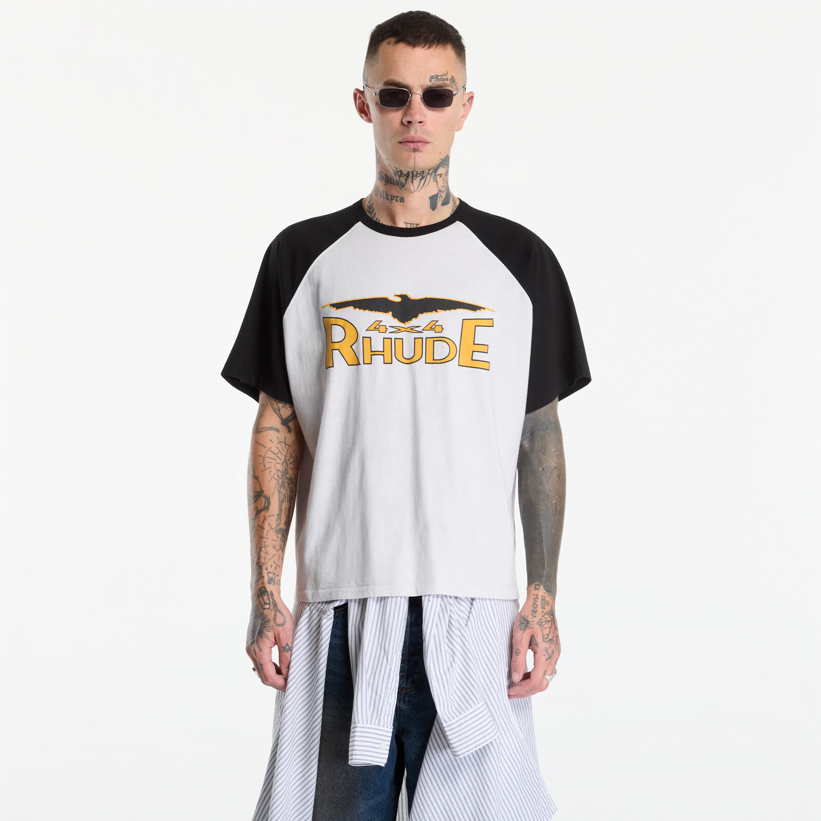 T-shirt Rhude 4X4 Spirit Raglan Tee Vintage White/ Vintage Black/ Yellow L