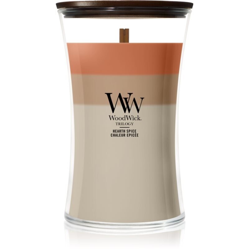 Woodwick Trilogy Hearth Spice scented candle with wooden wick 610 g