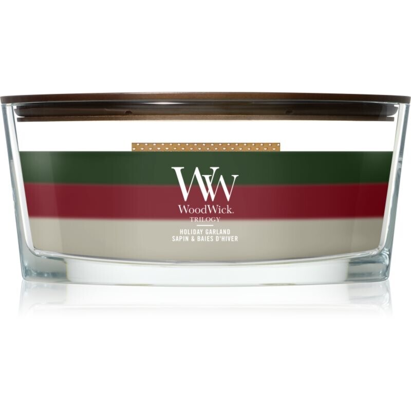 Woodwick Trilogy Holiday Garland scented candle with wooden wick 453.6 g