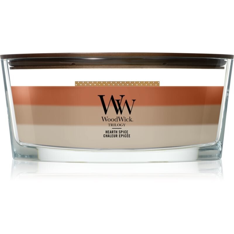 Woodwick Trilogy Hearth Spice scented candle with wooden wick 453.6 g