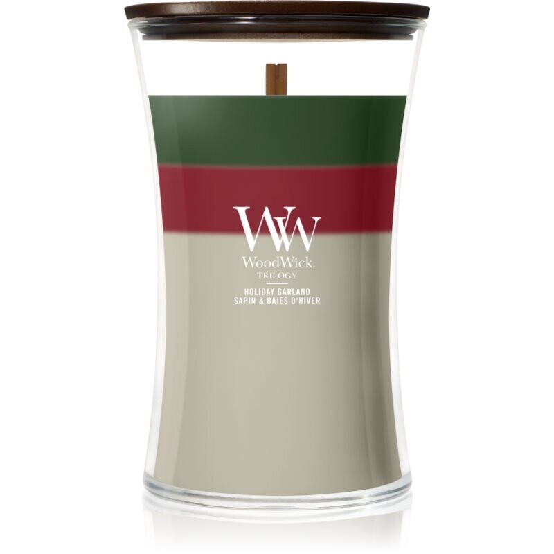 Woodwick Trilogy Holiday Garland scented candle with wooden wick 610 g