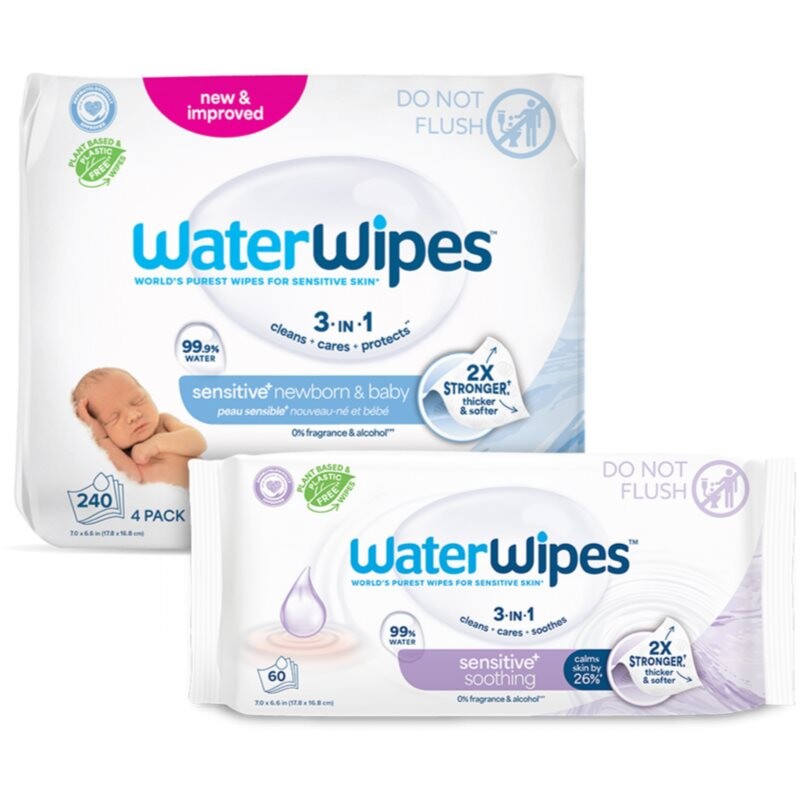WaterWipes Sensitive (4x60 ks) + Soothing Clean (1x60 ks) wet wipes 300 pc