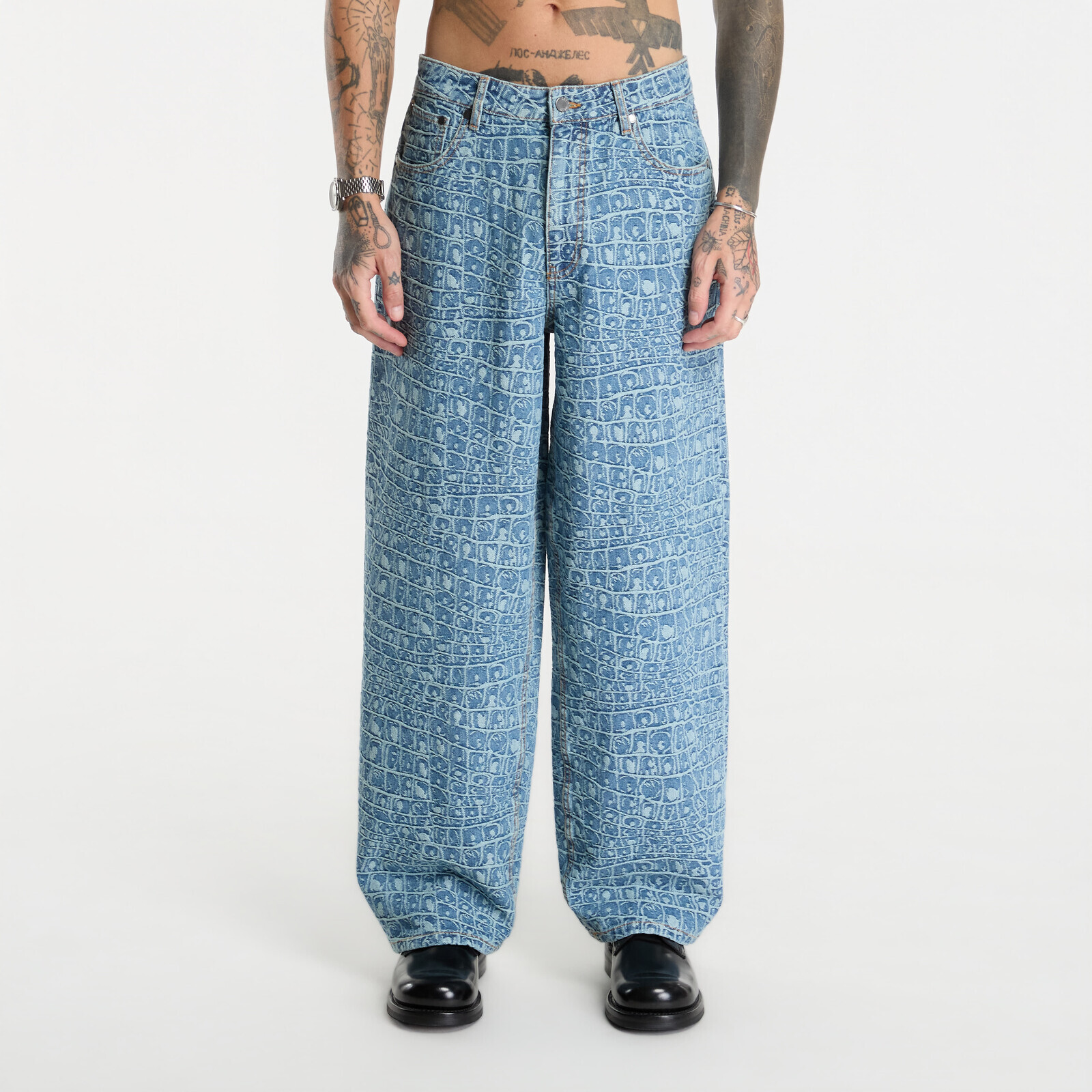 Pants Daily Paper Croc Jacquard Oversized Jeans Blue XL