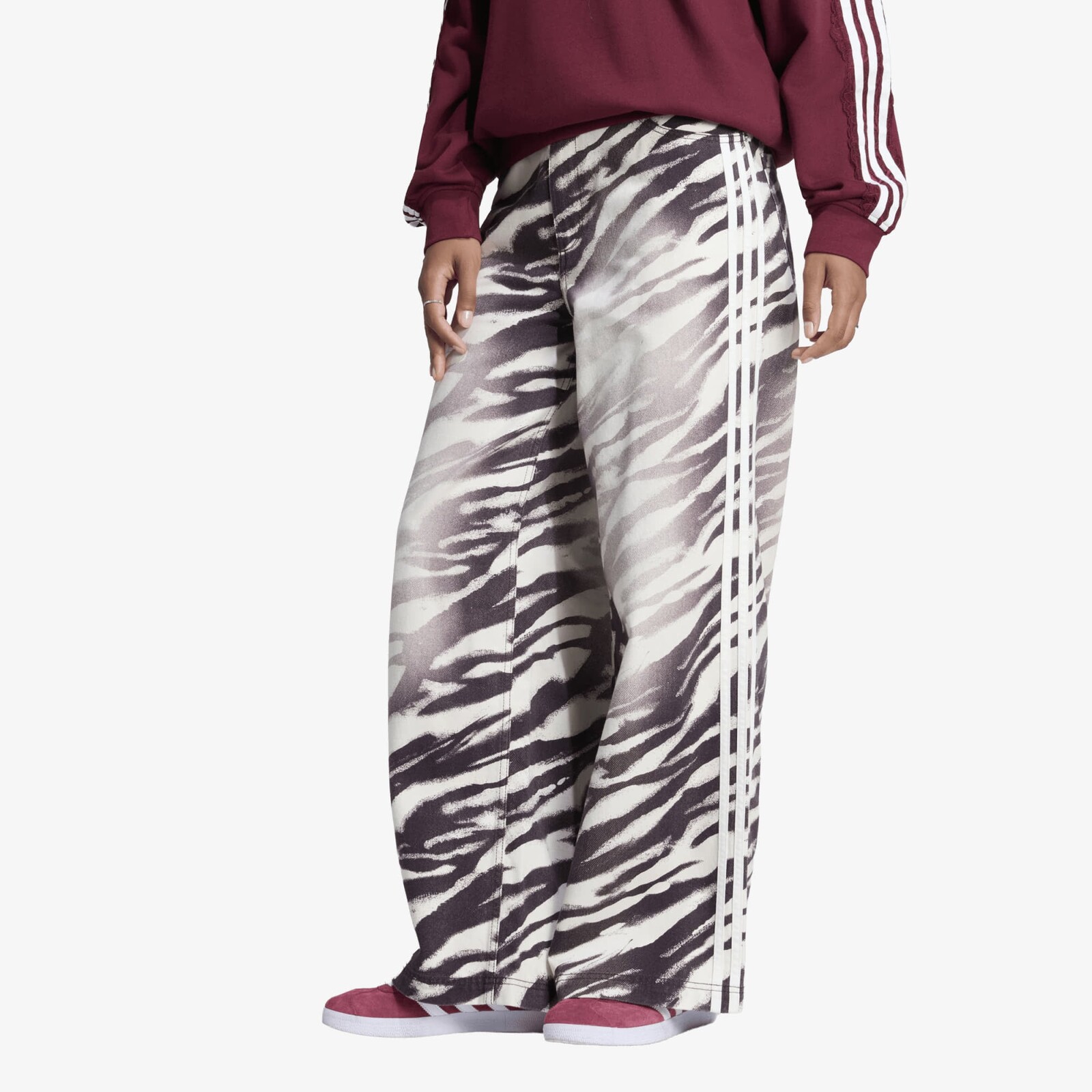 Pants adidas Adilenium Season 6 Zebra Print Wide Leg Denim Pants Aurora Coffee 27/30