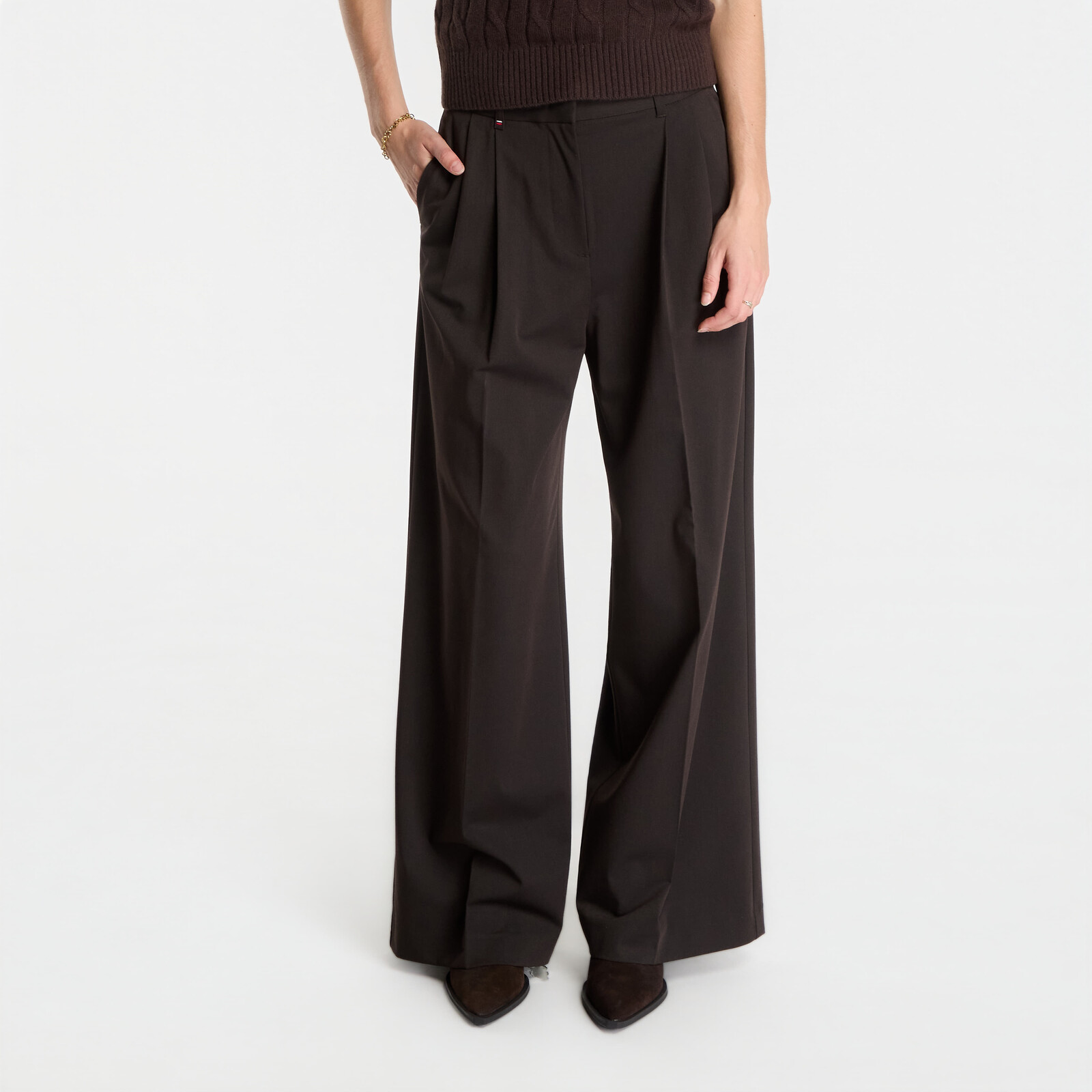 Pants Tommy Hilfiger Viscose Blend Wide Leg Chocolate 38