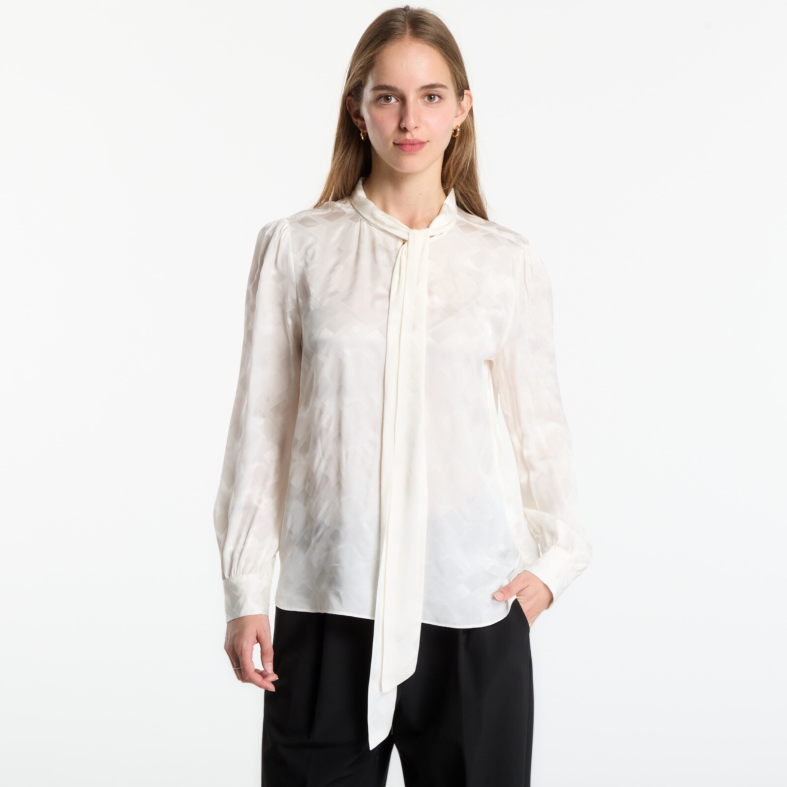 Shirt Tommy Hilfiger Fluid Jacquard Tie Detail Shirt Ivory Silk 40