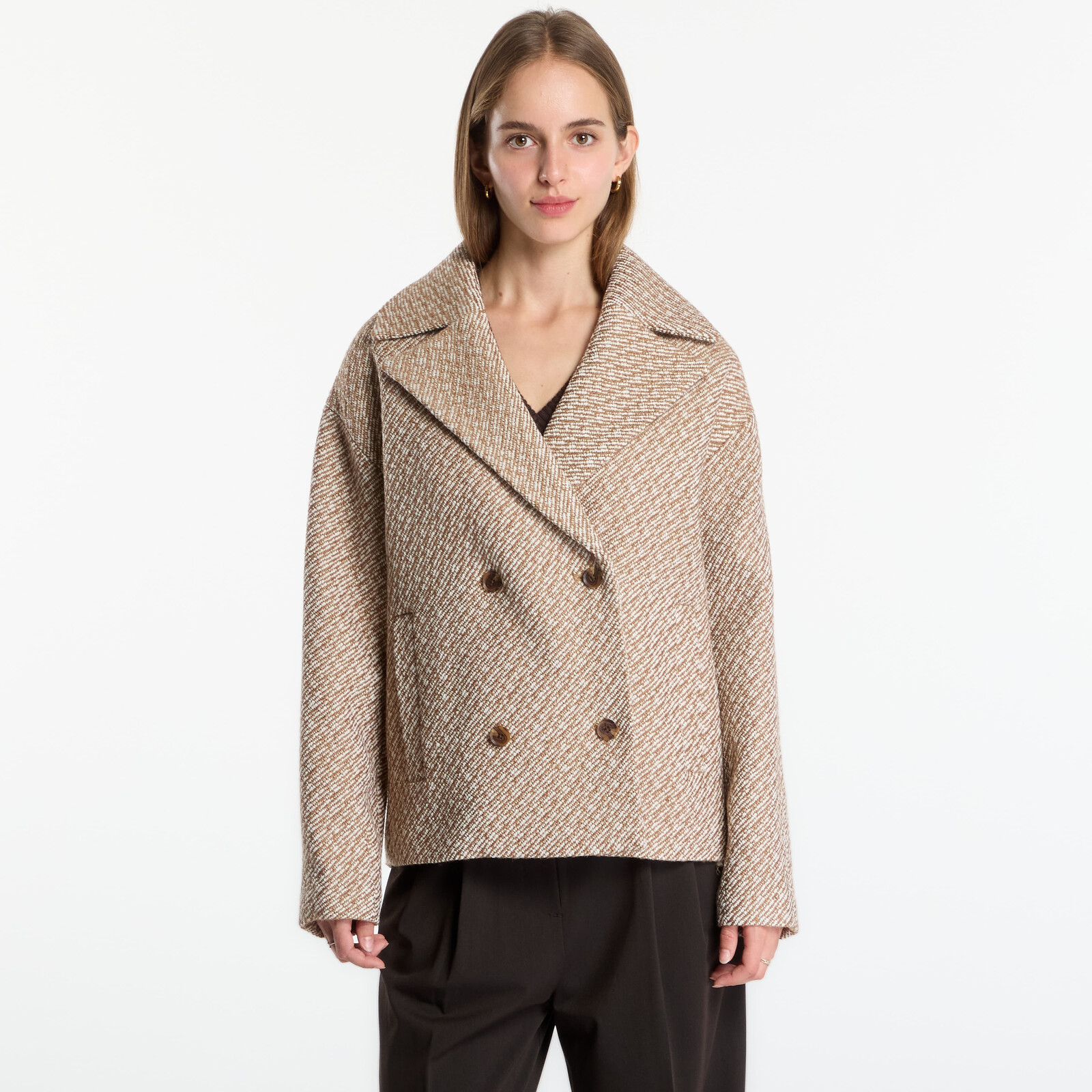 Coat Calvin Klein Relaxed Short Peacoat Executive Brown Ground/ Tofu Twill S