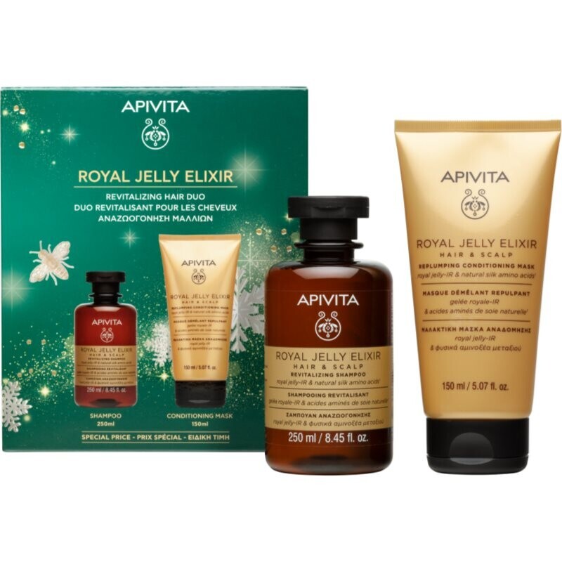 Apivita Royal Jelly Elixir Revitalizing Hair Duo Christmas gift set with revitalising effect