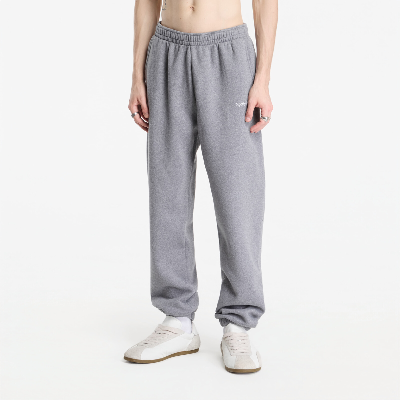 Pants Sporty & Rich Serif Logo Embroidered Sweatpant UNISEX Medium Heather Gray S