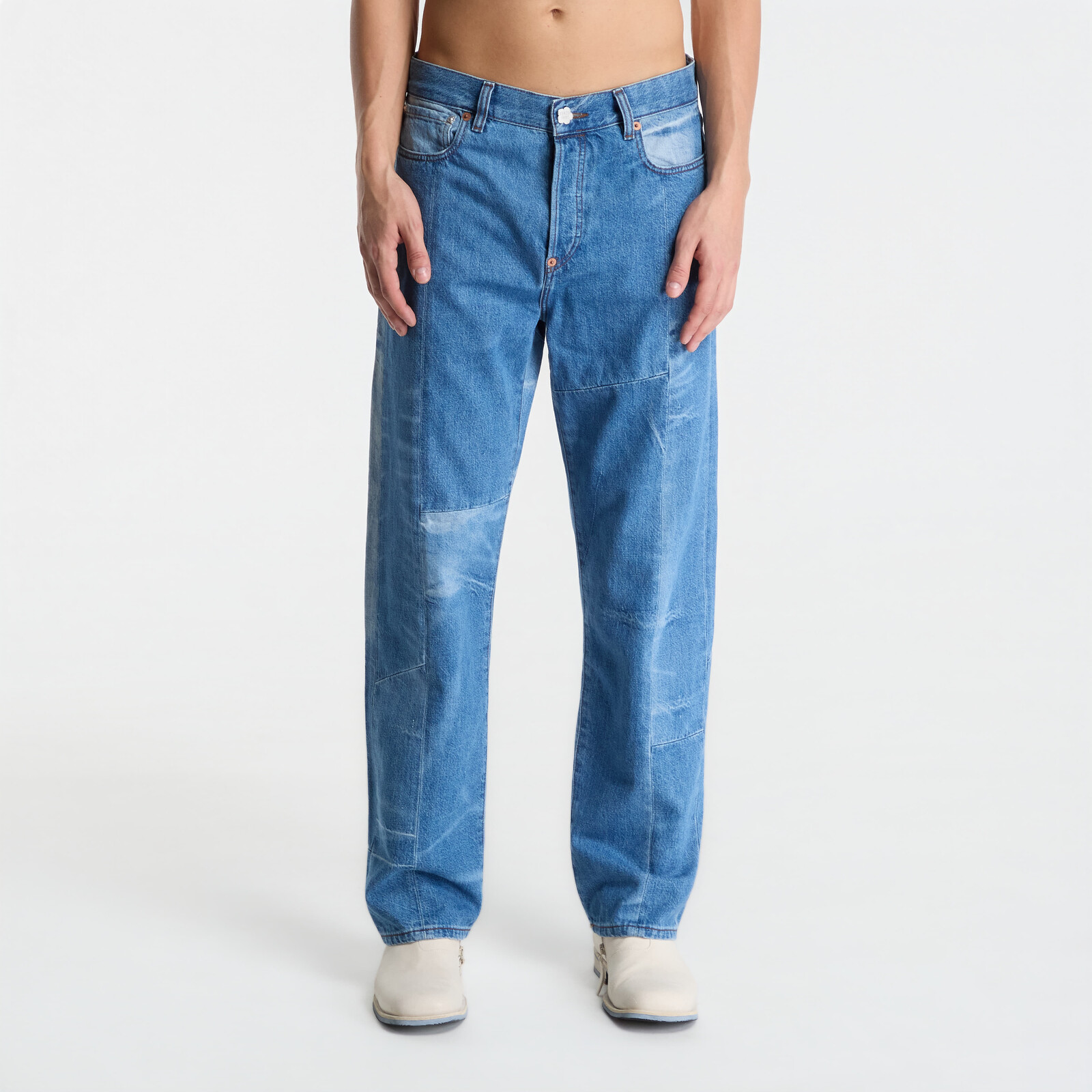Pants KENZO Patchwork Straight Fit Jeans In Japanese Denim Stone Bleached Blue Denim 33