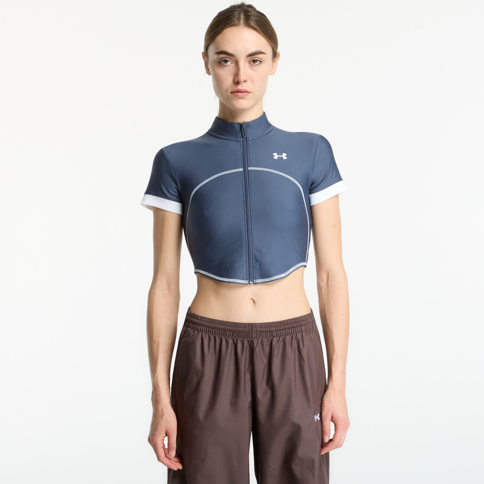 Top Under Armour Heatgear Novelty SS FZ Downpour Gray/ White S