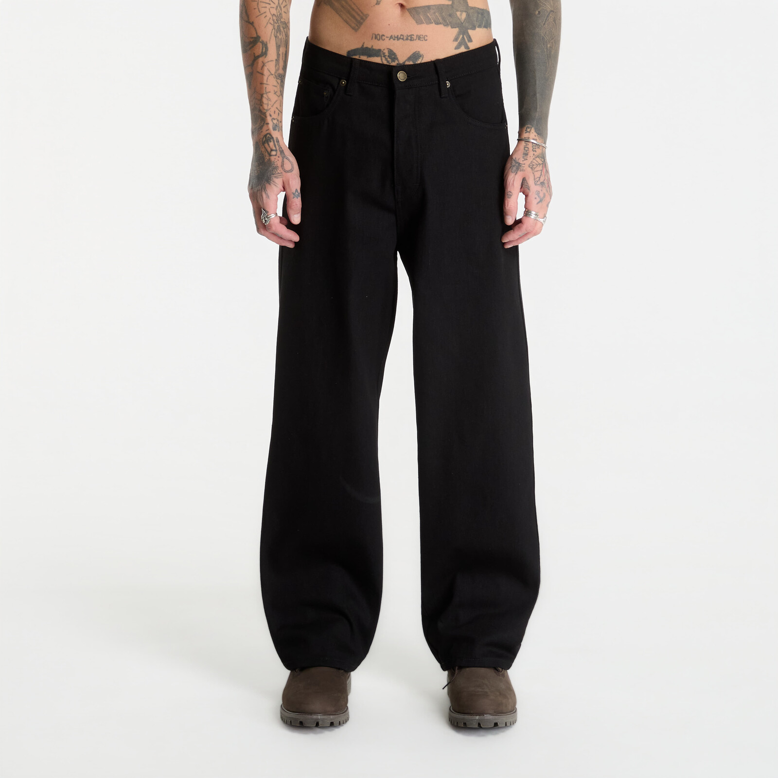 Pants PLEASURES Tear Formula Baggy Jeans Black 28