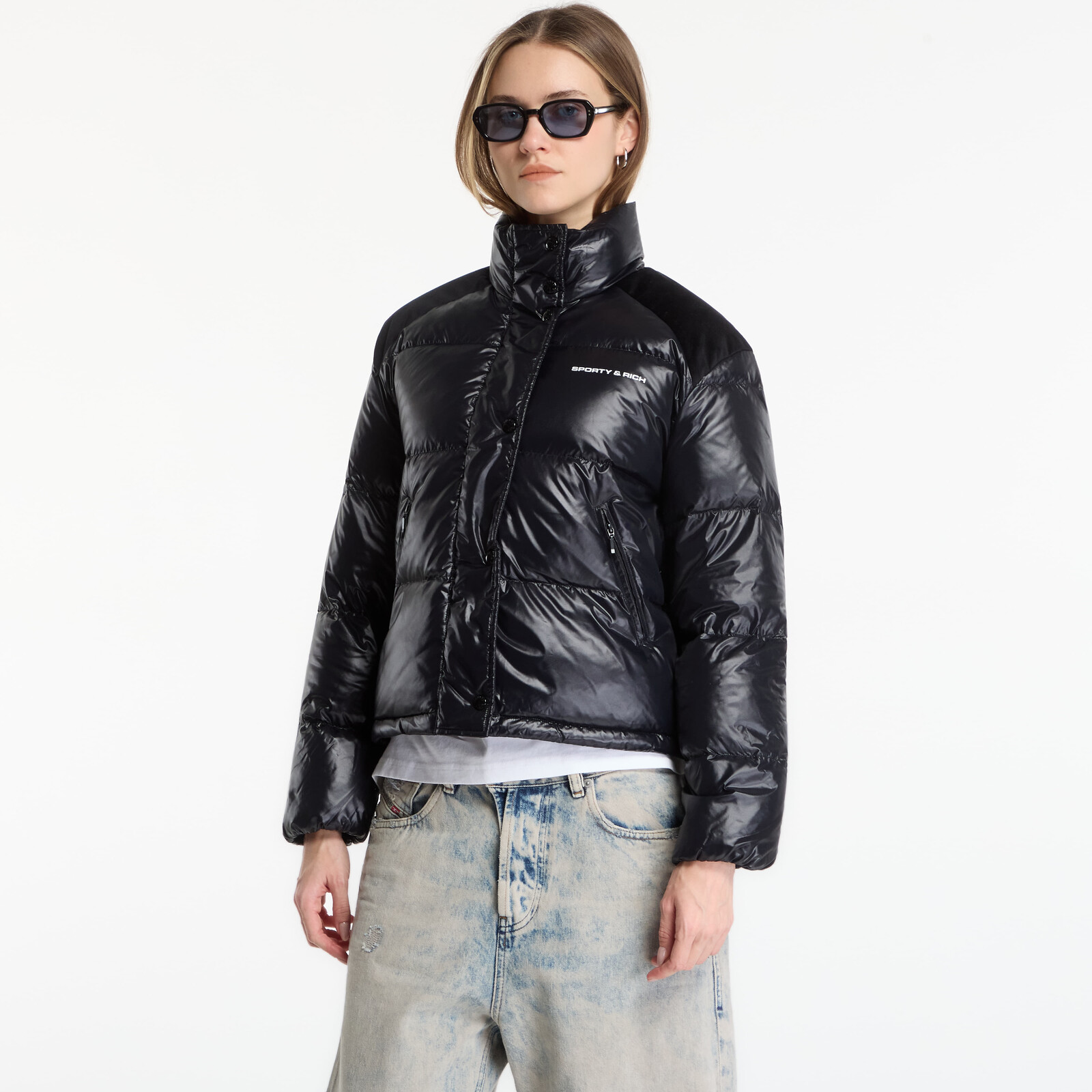 Jacket Sporty & Rich Bold Logo Mountain Puffer Black/Black XL