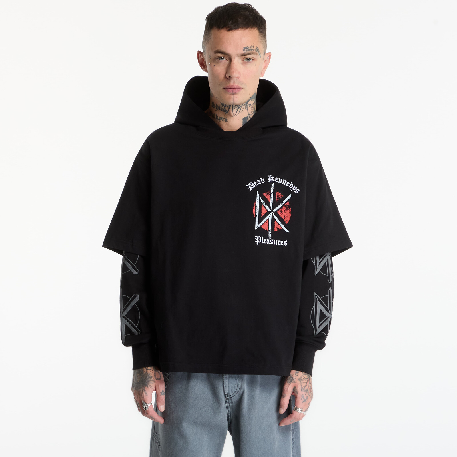 Sweatshirt PLEASURES Kennedys Layered Hoodie Black XL