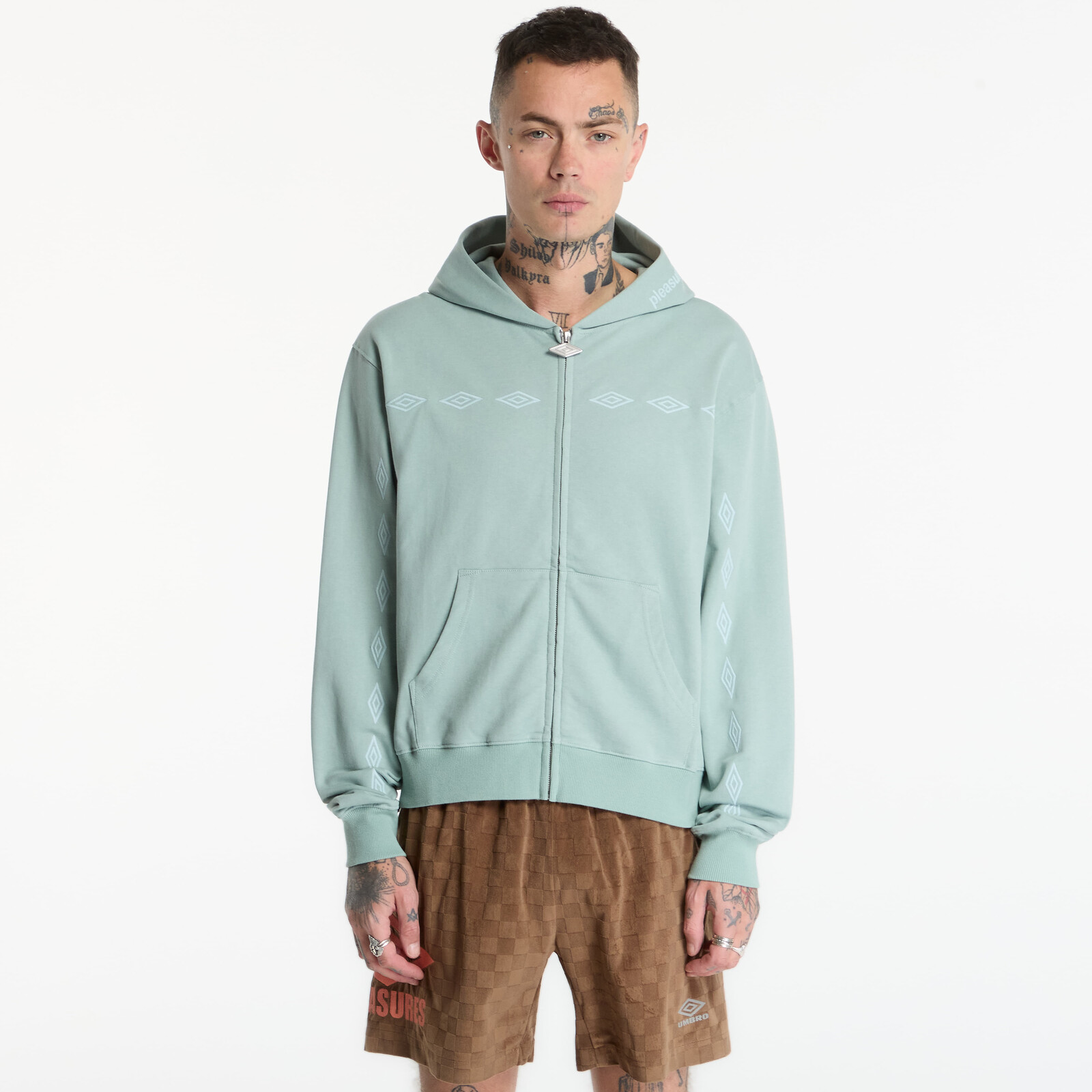 Sweatshirt PLEASURES x Umbro Diamonds Zip Fitted Hoodie Sage XL