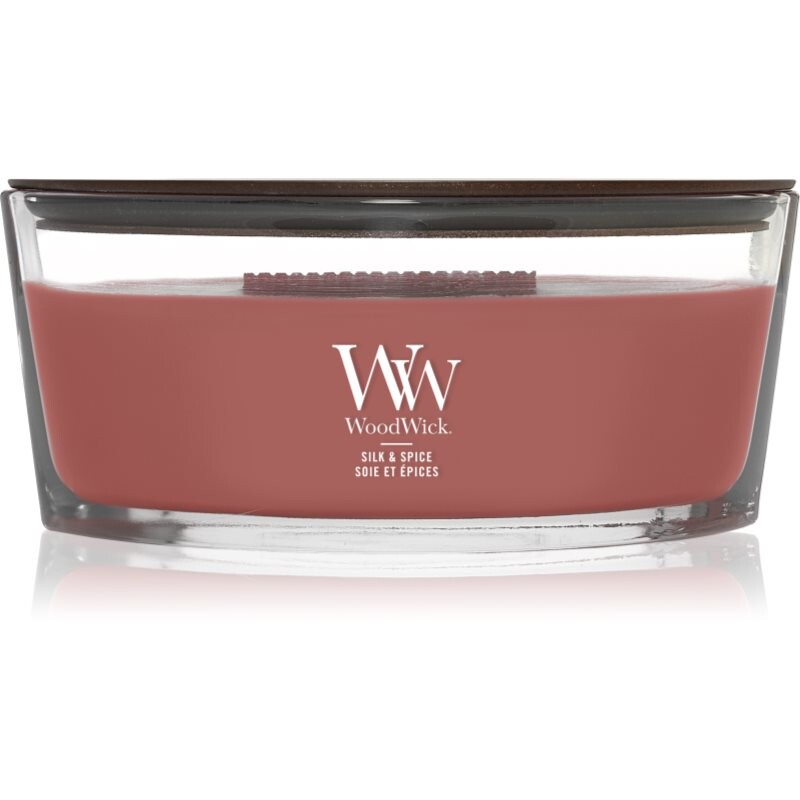 Woodwick Silk & Spice scented candle with wooden wick 453.6 g