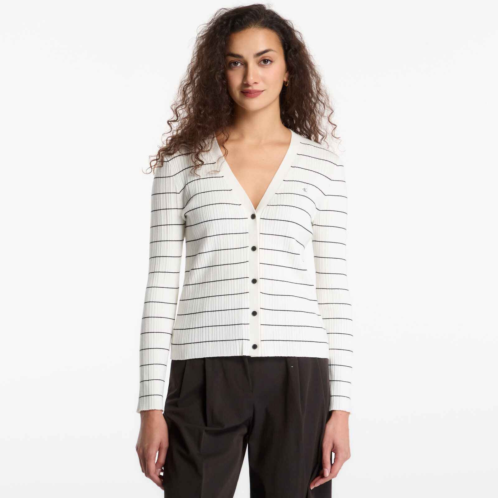 Sweater Calvin Klein Jeans Tech Knit Rib Stripe Cardigan Tofu L