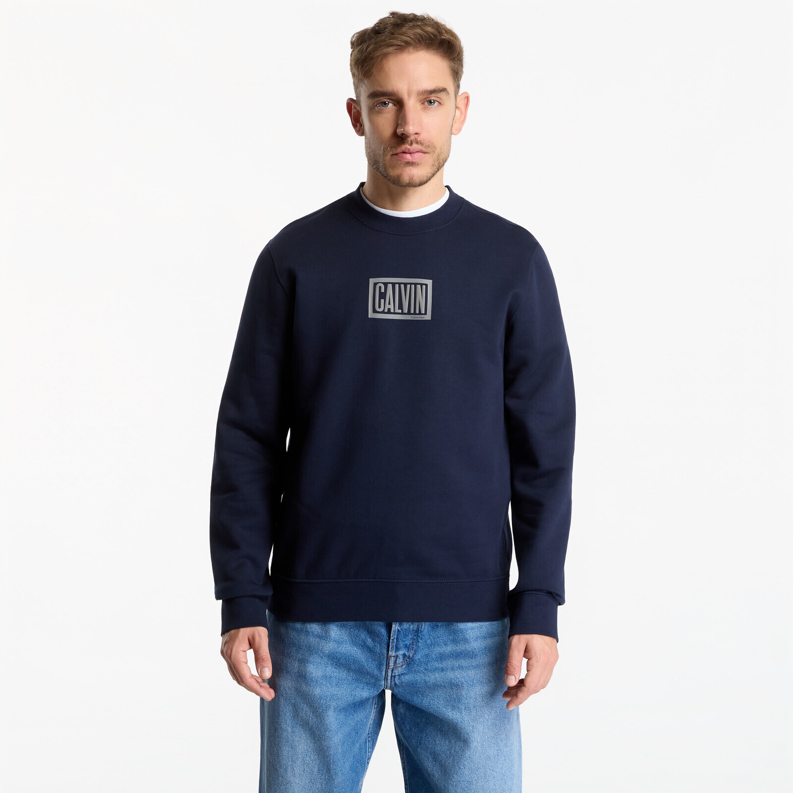 Sweatshirt Calvin Klein Jeans Ls 350Terry Eu Clvin Box Logo Cn Dark Sapphire M
