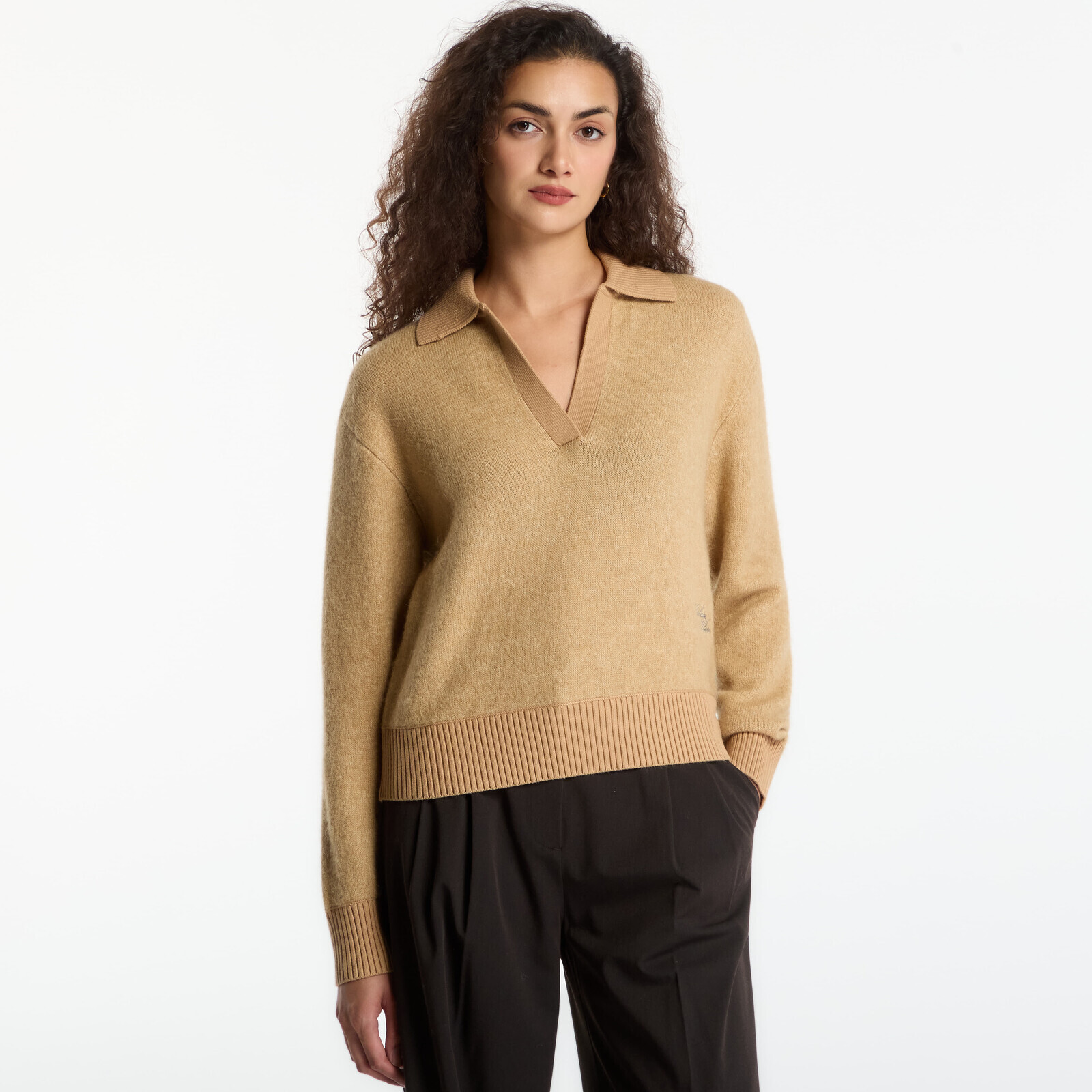 Sweater Calvin Klein Jeans Alpaca Blend Polo Champagne Toast M