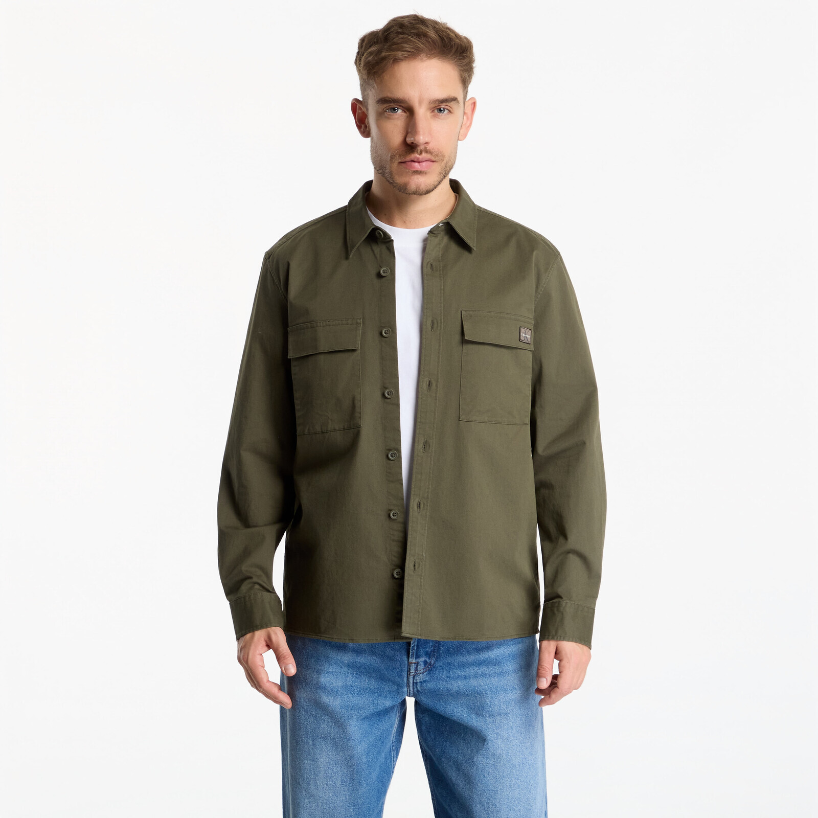 Shirt Calvin Klein Jeans Ls Comfort Cotton Easy Overshirt Olive Night L