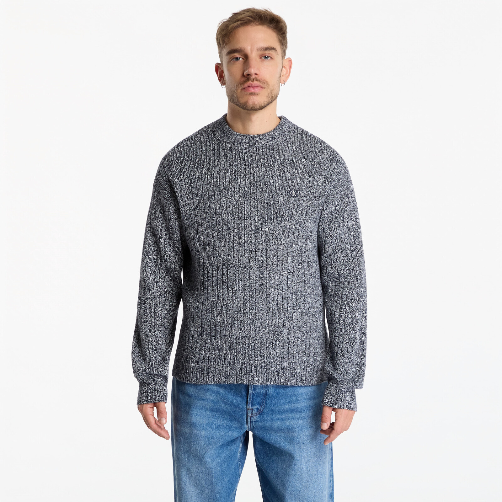Sweater Calvin Klein Jeans Vertical Rib Cttn Crewneckk Sweater Dark Sapphire Mouline L